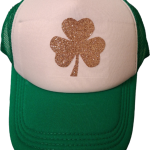 Green&White Hat - Glitter Gold Shamrock